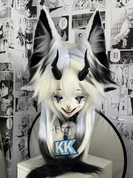 Black White Fox Kig Head Fursuit