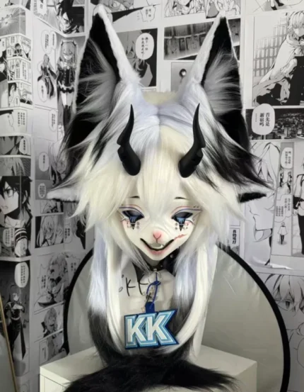 Black White Fox Kig Head Fursuit