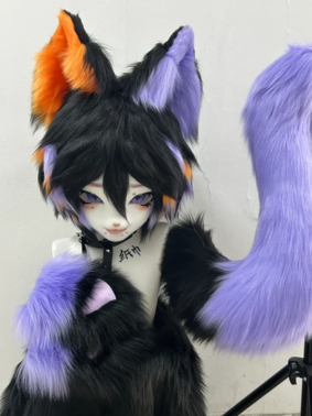Black Purple Fox Kig Head Fursuit
