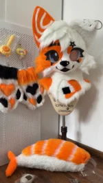 Salmon Onigiri Puppy Kemono Head Fursuit