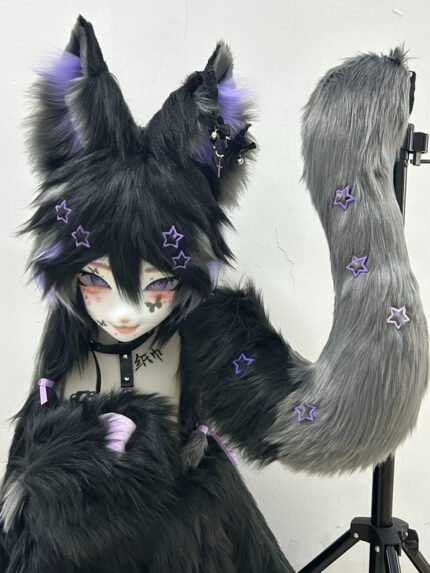Black Purple Fox Kig Head Fursuit
