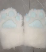 Blue Cute Plush Animal Claw Fingerless Gloves