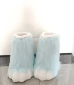 Blue Cute Plush Animal Claw Fingerless Gloves