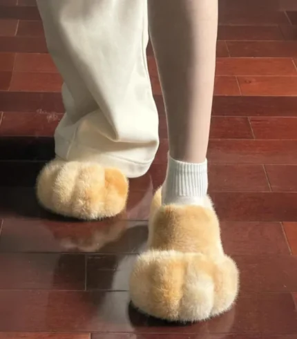 Cat paw shoes winter fleece-lined slippers